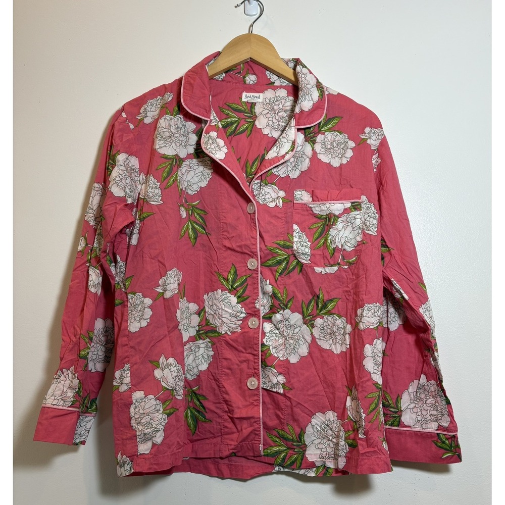 BedHead Pajamas Pink Peony Floral Cotton Long Sleeve‎ Sleep Shirt Small Made USA
